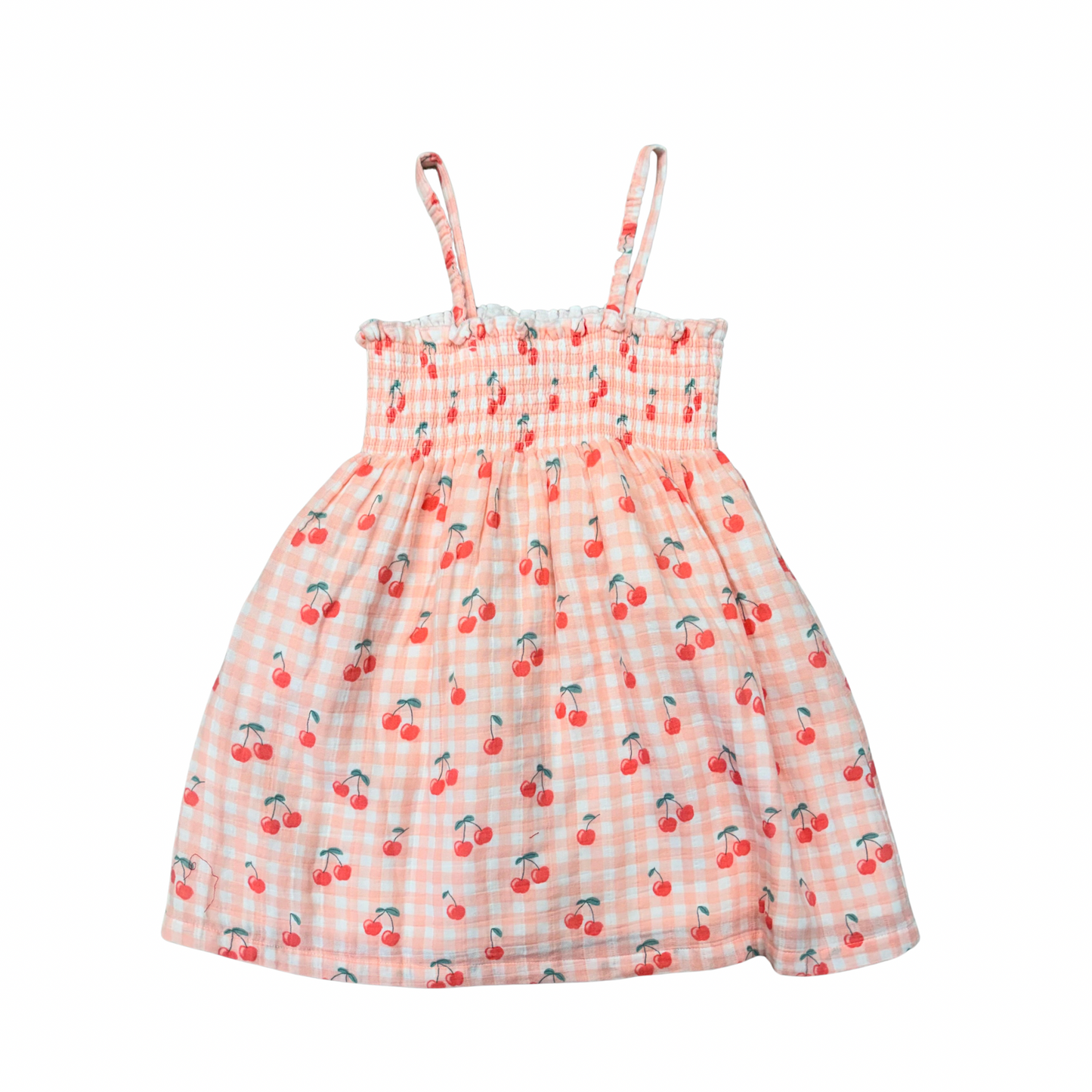 Gingham Cherries / Muslin Smocked Tube Dress