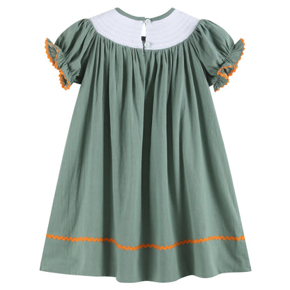 Sage Green Pumpkin Smocked Bishop Dress