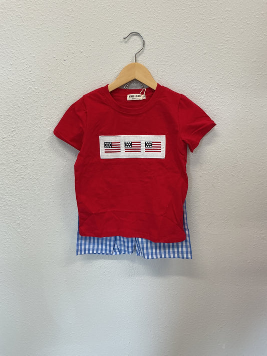 4th of July Flag Embroidery Smocking Boys Set