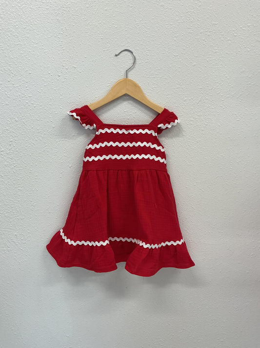 Summer red girls ruffle trim dress