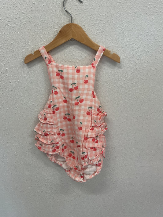 Gingham cherries / muslin ruffle sunsuit