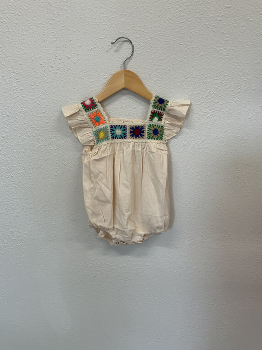 Summer crochet square baby ruffle romper