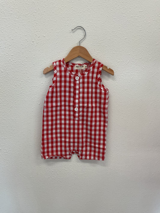 Summer plaid smocked ruffle boys romper sibling outfits
