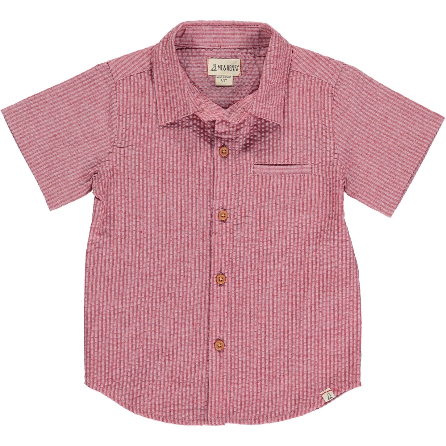 Coral Seersucker Button Up