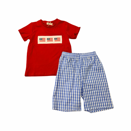 4th of July Flag Embroidery Smocking Boys Set