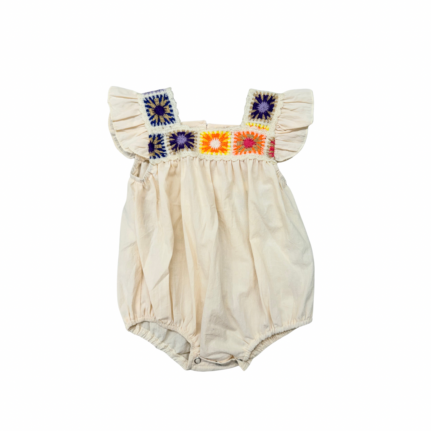 Summer Crochet Square Baby Ruffle Romper