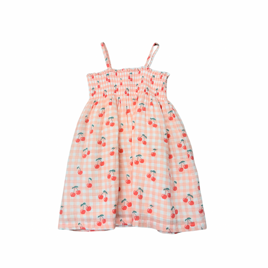 Gingham Cherries / Muslin Smocked Tube Dress
