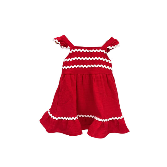 Summer Red Girls Ruffle Trim Dress