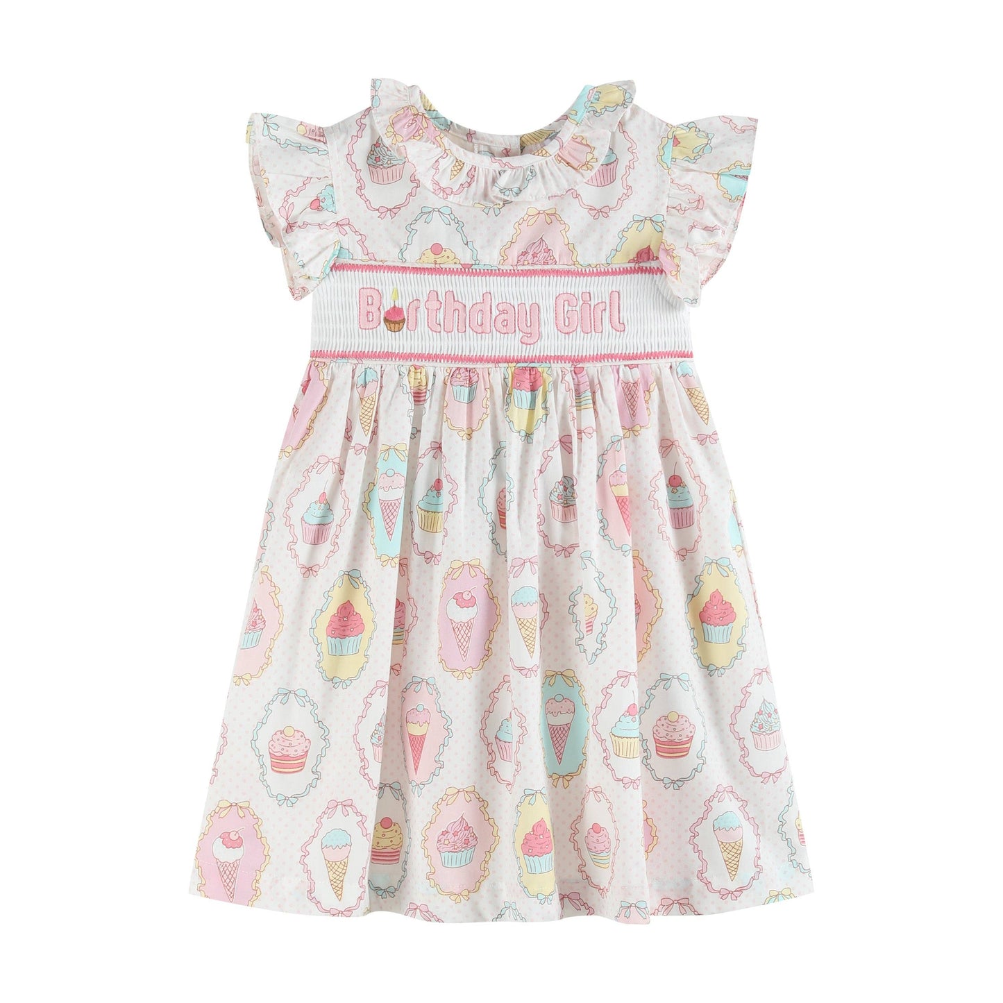 Pink and White Birthday Girl Smocked Dress